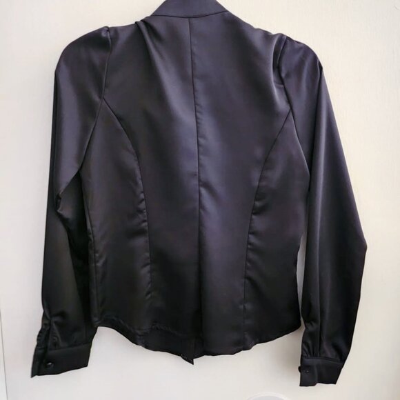 NWOT Shiny Black Blouse with Cascade Ruffle, Med - Picture 7 of 9
